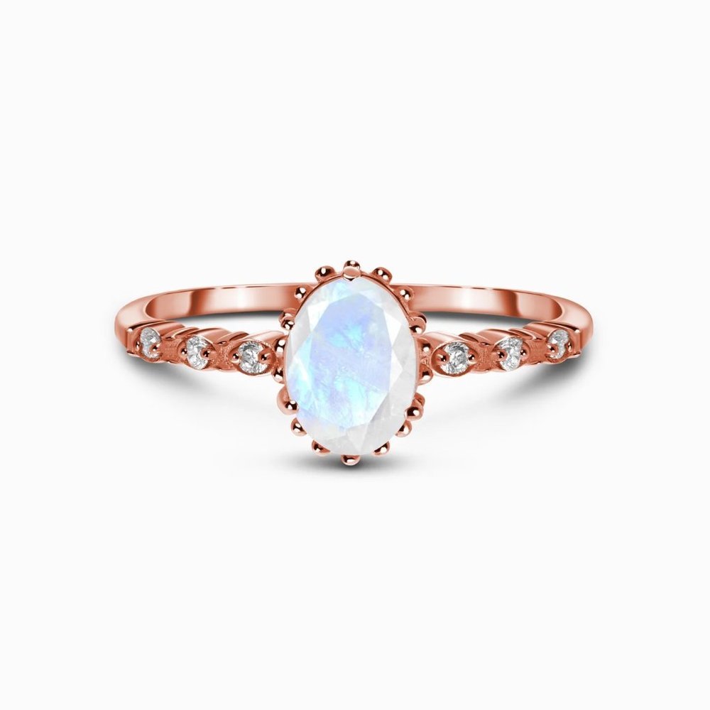 Moon Magic Moonstone Ring - 18KT Rose Gold Vermeil - Size 6